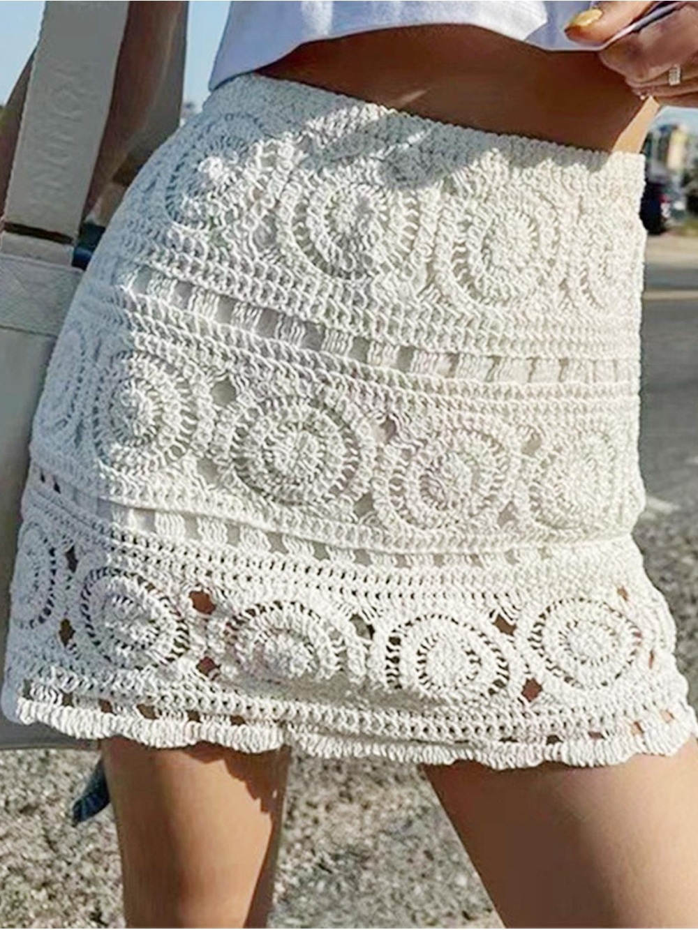 Circle Pattern Crochet Lined Mini Skirt from Commense Size Medium